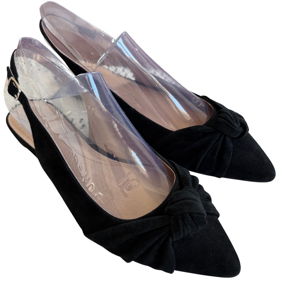 J. Jill Nicolette Slingback Flats Suede Pointed Toe Knot Womens 9.5M Black